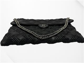 Chanel Large Walk of Fame Stitched Lambskin Flap Bag - Black